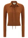 Fendi Textured Long Sleeve Collared Knit Top In Brown