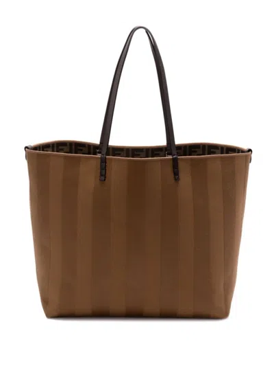Fendi Borsa Shopping Roll Large Motivo Pequin E Ff In Brown