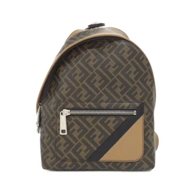 Pre-owned Fendi Brown Sand Coated Canvas Leather Backpack () In Brown, Sand