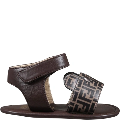 Fendi Brown Sandals For Baby Kids With Double Ff In Tabacco