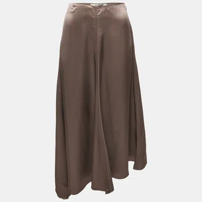 Pre-owned Fendi Brown Satin Asymmetric Midi Skirt S