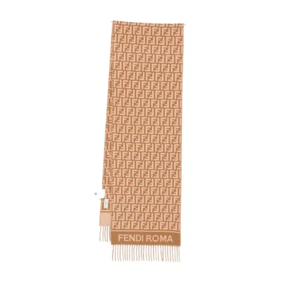 Fendi Camel Wool And Cashmere Ff Scarf Accessories In Brown