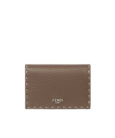 Fendi Brown Selleria Card Holder With 102 Hand-sewn Topstitches