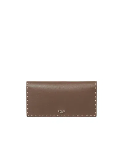 Fendi Brown Selleria Wallet With 141 Hand-sewn Topstitches