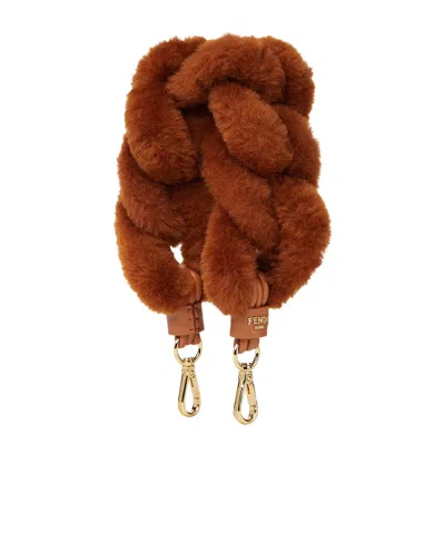 Fendi Brown Shearling Shoulder Strap