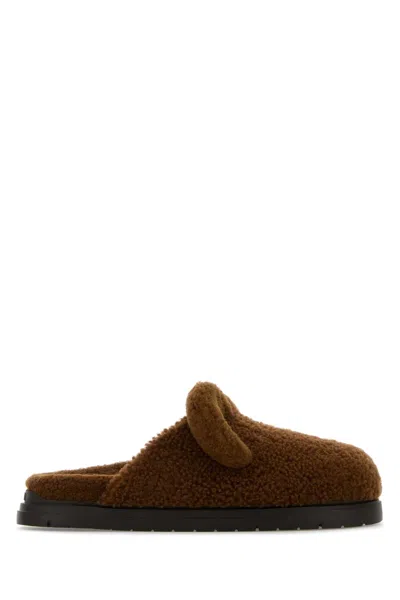Fendi Brown Shearling Slippers
