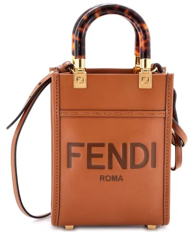 Fendi Brown Sheep Leather Sunshine Shopper Tote Mini (authentic Pre-loved)