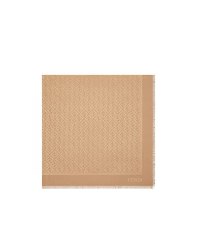 FENDI BROWN SILK AND WOOL SHAWL
