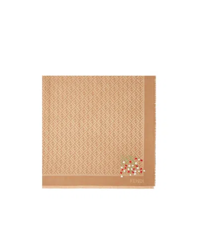 Fendi Brown Silk And Wool Shawl