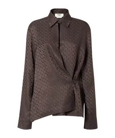 Fendi Jacquard Ff Silk Shirt In Brown
