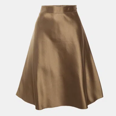 Pre-owned Fendi Brown Silk Flared Midi Skirt M