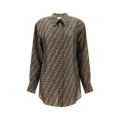 Fendi Brown Silk Pattern Women's Shirt