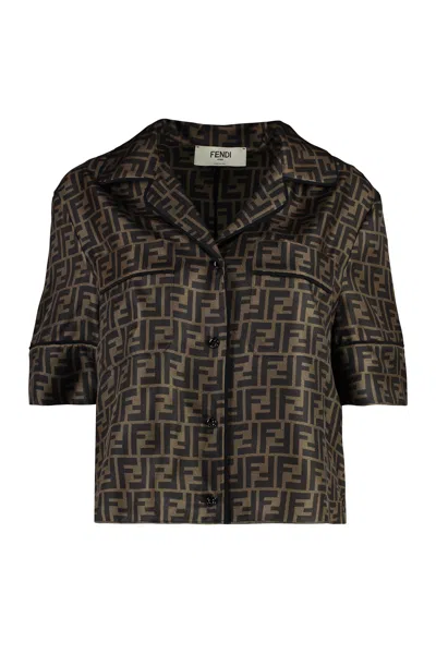 FENDI BROWN SILK PYJAMAS WITH FF PATTERN