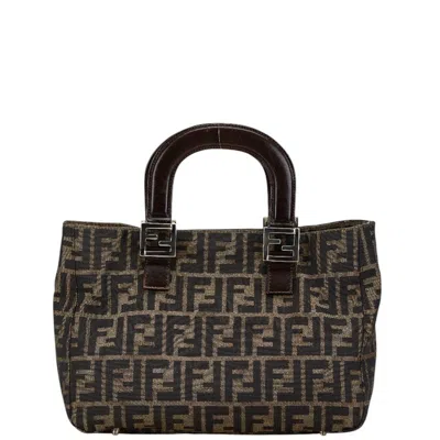 Pre-owned Fendi Brown Silver Canvas Leather Tote Bag () In Brown, Silver