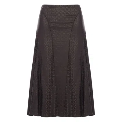 Fendi Ff Jacquard Silk Skirt In Brown
