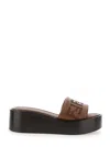 Fendi Brown Slides With Wedge Heel And Ff Motiv On The Band In Leather Man In Brown