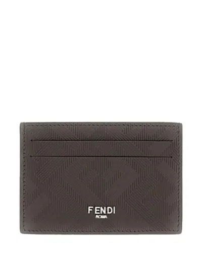 Fendi Brown Slim Leather Shadow Card Holder