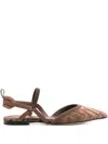 Fendi Women 'colibrì Lite' Brown Flat Slingback With All-over Ff Motif In Cotton Woman In Brown