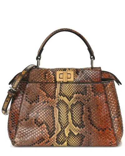 Fendi Brown Snakeskin Mini Peekaboo Iconic Satchel (authentic Pre-loved) In Multi