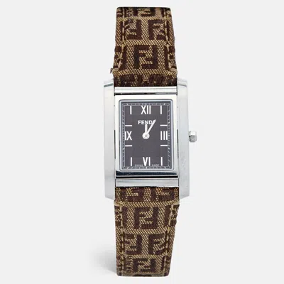 Pre-owned Fendi Brown Stainless Steel Canvas 7600m Women's Wristwatch 27 Mm