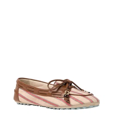 Fendi Brown Stripes Loafers In Multi