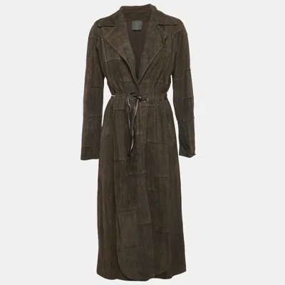 Pre-owned Fendi Brown Studded Suede Belted Front Open Trench Coat S