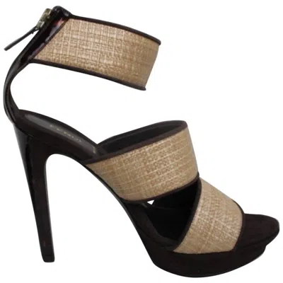 Pre-owned Fendi Brown Suede Leather And Wicker High Heels
