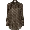 Fendi Silk Shirt With Curved Hem And Fabric-covered Buttons In Brown