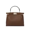 Fendi Mini Peekaboo Leather Tote Bag In Brown