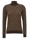 Fendi Ff Jacquard Turtleneck Sweater In Brown