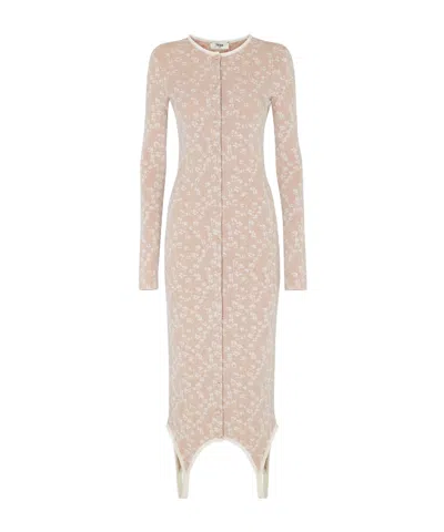 Fendi Brown Viscose Jacquard Dress In Beige
