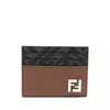 Fendi Portacarte Multicolor In Pelle E Tela Uomo In Brown