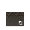 Fendi Brown Squared Ff Card Holder In Black