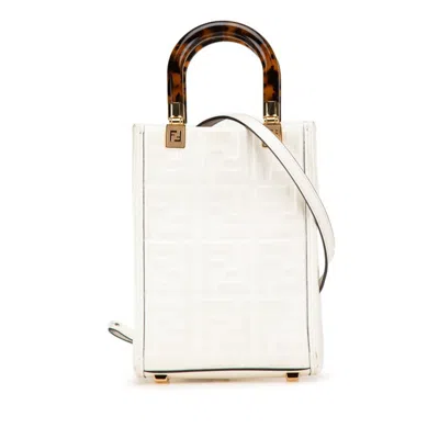 Pre-owned Fendi Brown White Leather Handbag Shoulder Bag ()