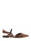 Fendi Women 'colibrì Lite' Brown Flat Slingback With All-over Ff Motif In Cotton Woman In Brown