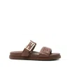 Fendi Slide Sandals With Buckle Detail And Flat Sole In Brown