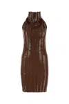 Fendi Sequin-embellished Wool Mini Dress In Brown