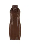 Fendi Sequin-embellished Wool Mini Dress In Cocoa