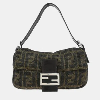 Pre-owned Fendi Brown Wool Baguette Handbag