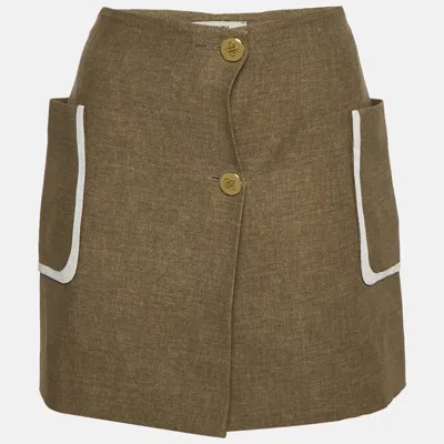 Pre-owned Fendi Brown Wool Blend Button Front Mini Skirt Xs