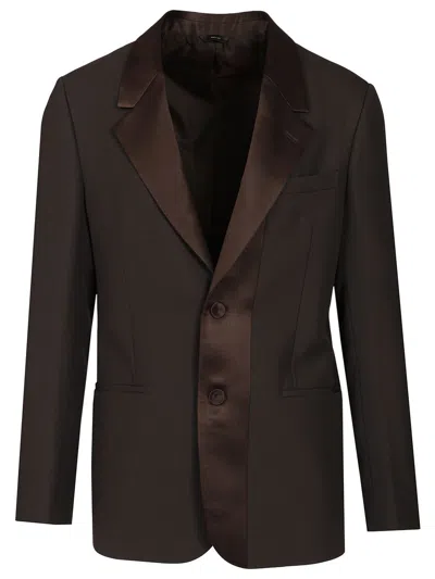 FENDI BROWN WOOL CREPE BLAZER JACKETS BROWN