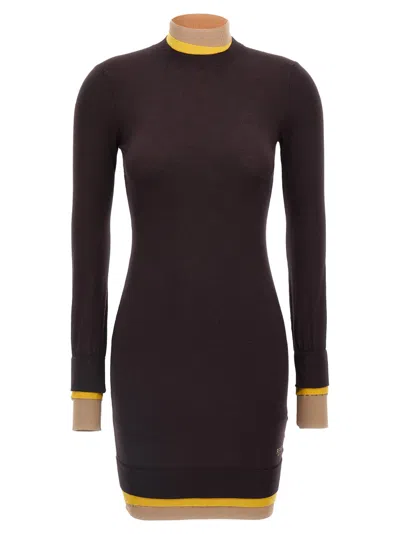 FENDI BROWN WOOL KNITTED DRESS