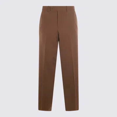 Fendi Men Beige Pants With Belt Loops And Ff Plaque On The Loop In Wool Woman In Brown