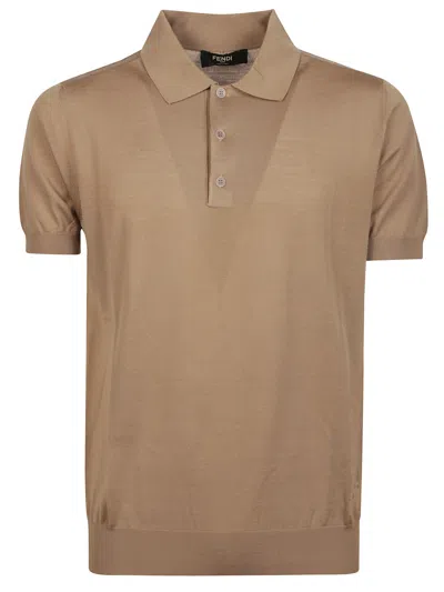 FENDI BROWN WOOL POLO SHIRT