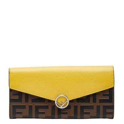 Pre-owned Fendi Brown Yellow Leather Long Wallet (bi-fold) ()