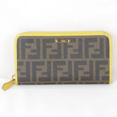 Pre-owned Fendi Brown Yellow Leather Long Wallet (bi-fold) () In Brown, Yellow