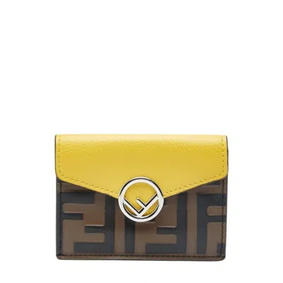 Pre-owned Fendi Brown Yellow Leather Pvc Wallet (tri-fold) ()