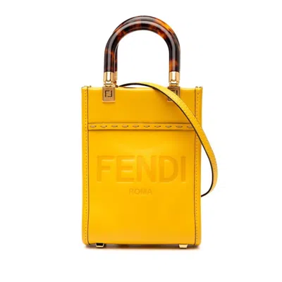 Pre-owned Fendi Brown Yellow Leather Shoulder Bag Tote Bag ()