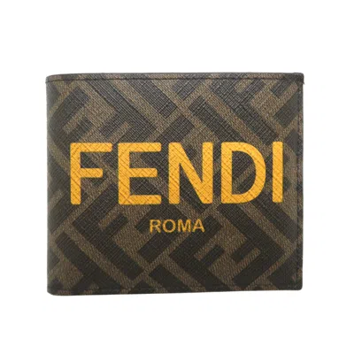Pre-owned Fendi Brown Yellow Pvc Leather Wallet (bi-fold) () In Brown, Yellow