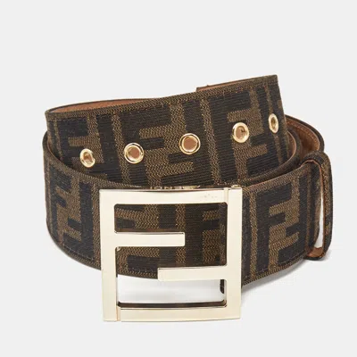 Pre-owned Fendi Brown Zucca Canvas Ff Logo Buckle Belt 85 Cm